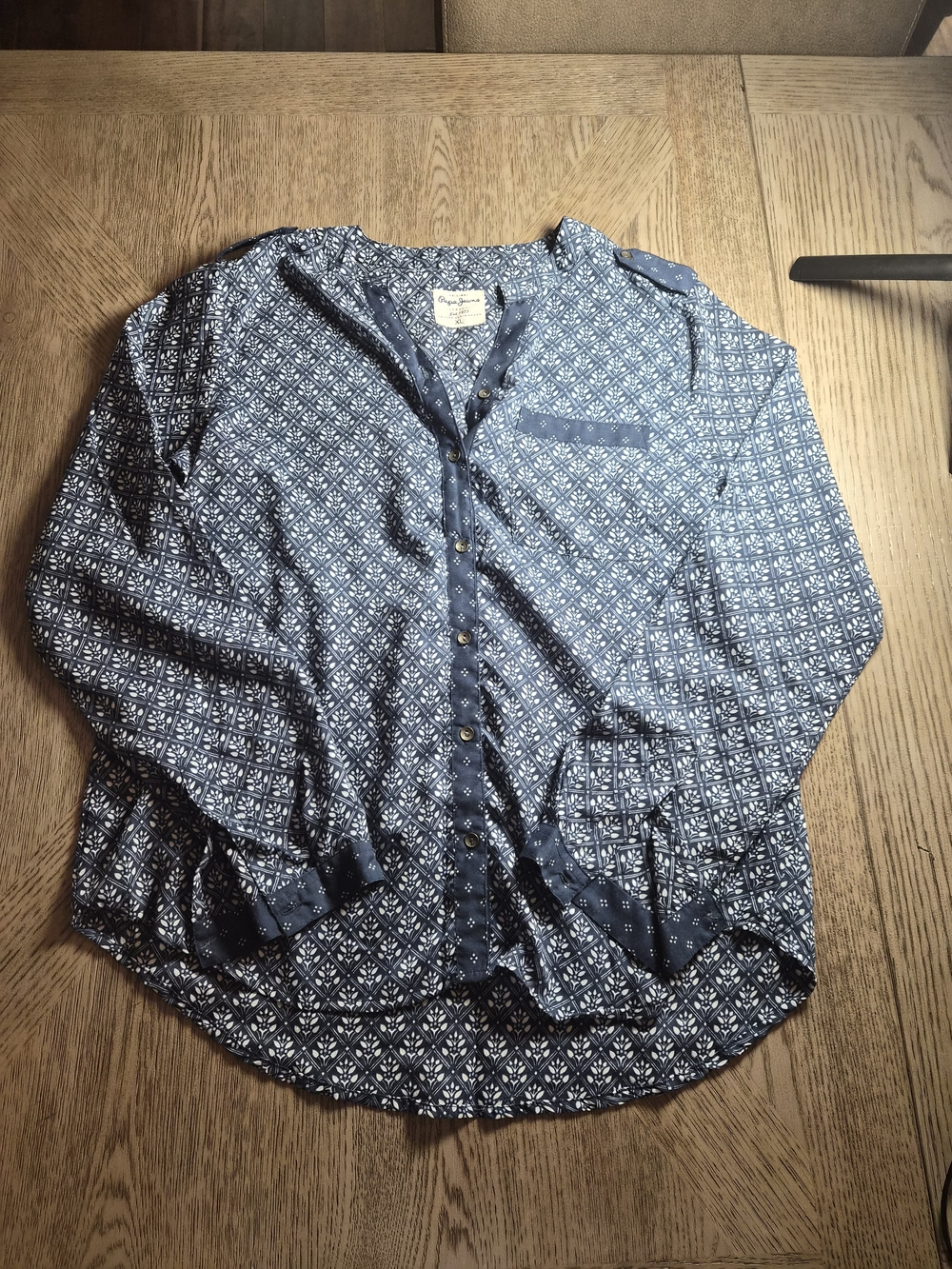 Pepe Jeans Blue Patterned Long Sleeve Button-Up Top